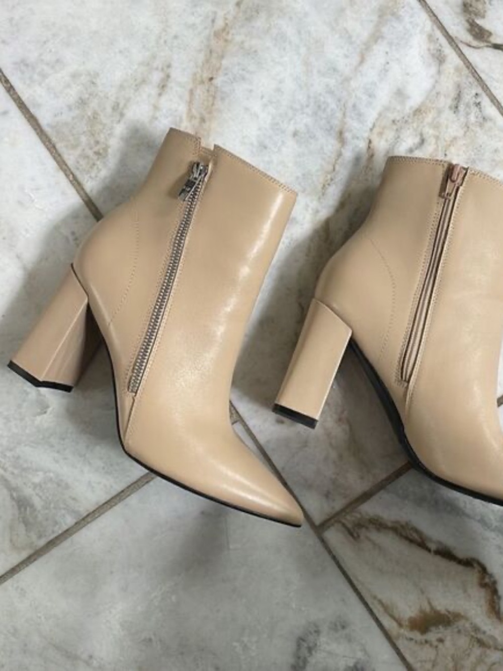 Marc Fisher Beige Pointed Toe Block Heel Ankle Booties